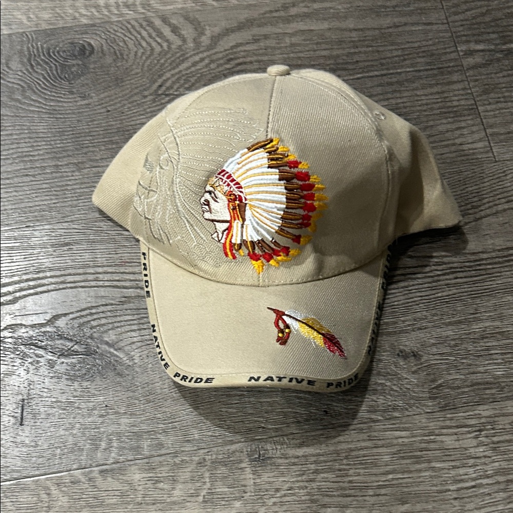 🪶Native American Beige Cap with Embroidered Native Design